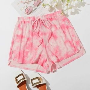 Rib-knit Pink Tie Dye Shorts